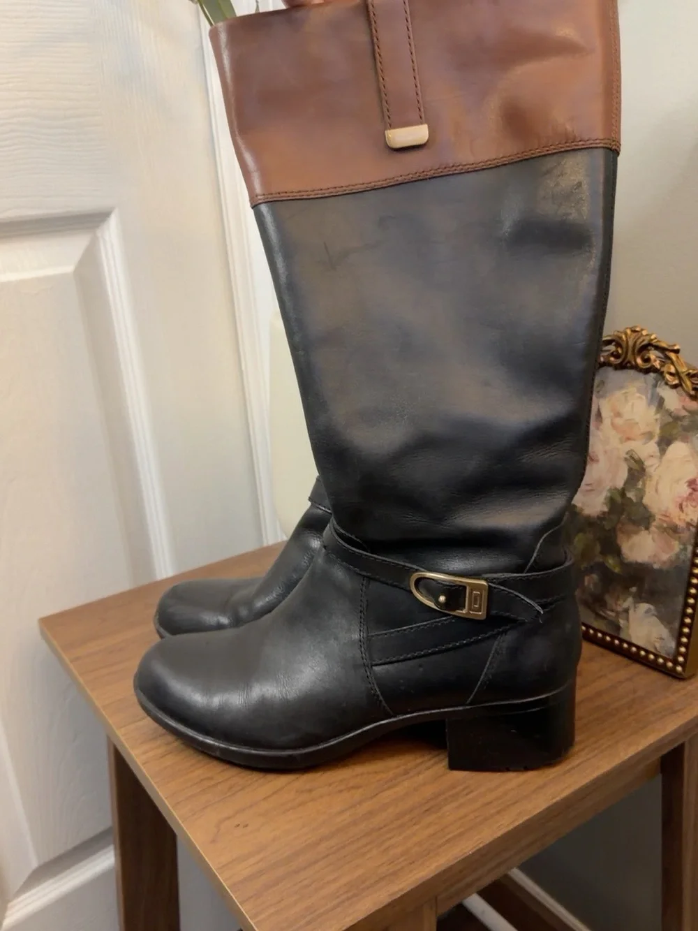 Bandolino BDBAYA Black Brown Leather Riding Boots Women’s 9M